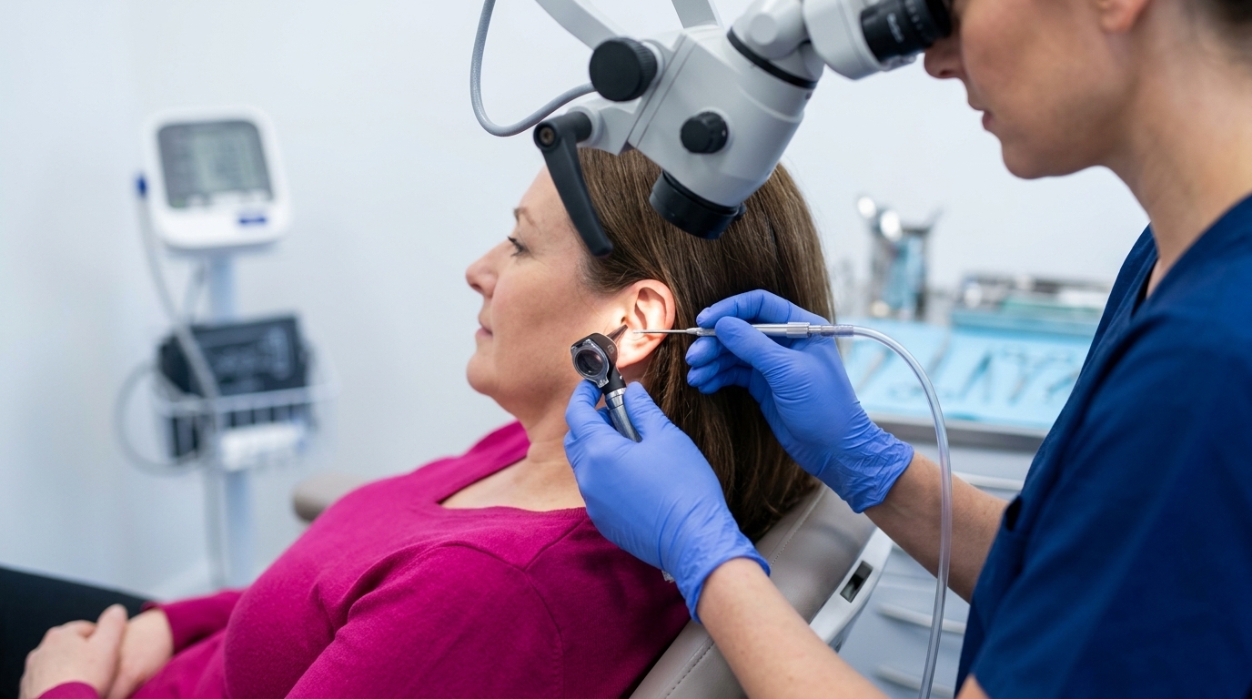 Professional ear examination with advanced equipment