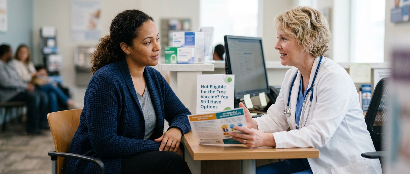 ai_6a96717d686436.31885034 Doctor discussing Not Eligible for the Free Vaccine with patient.